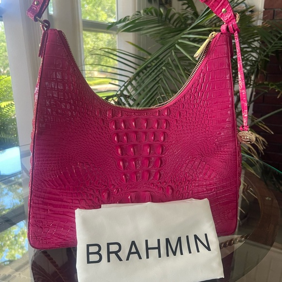 Brahmin Pink Croc-Embossed Shoulder Bag like New - Picture 1 of 9
